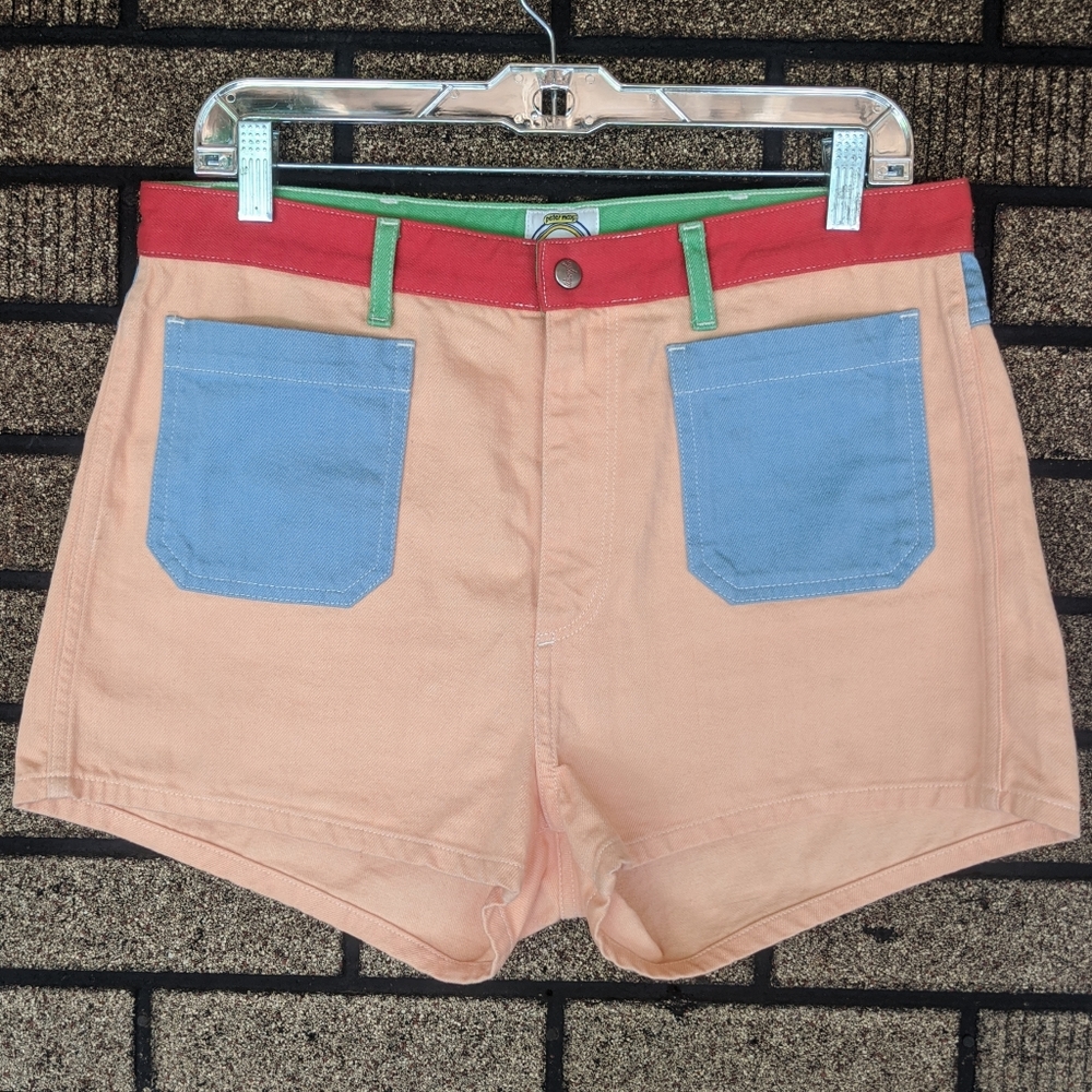 Vtg Wrangler Peter Max pin up color block short 32